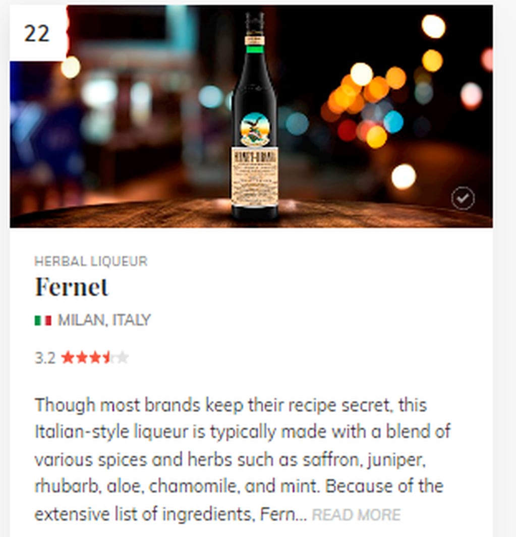 El Fernet se ubicó en el puesto 22. Foto: captura.