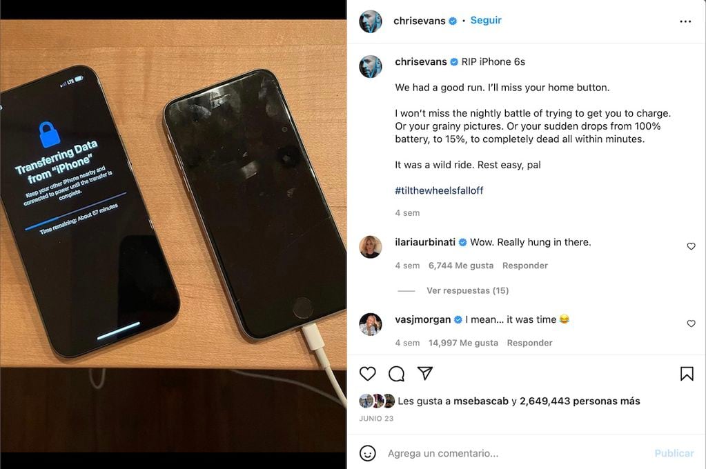 Chris Evans cambió su viejo iPhone 6S por un iPhone 12 y se volvió viral.