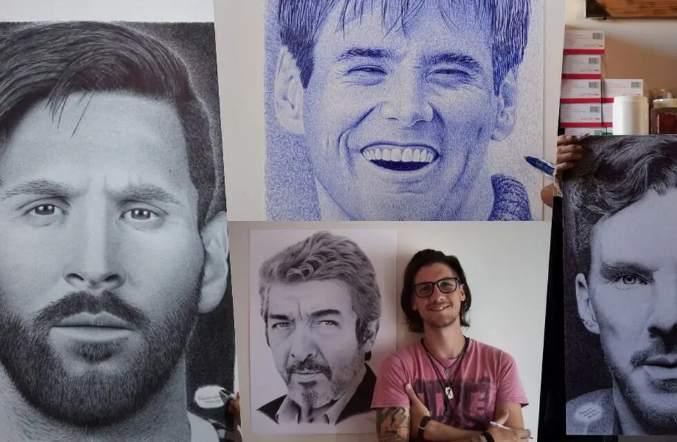 Franco Ganuza, el santafesino que la rompe con sus dibujos de famosos  hechos solo con birome