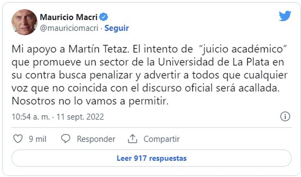 Mauricio Macri respaldó al diputado nacional Martín Tetaz (Twitter)