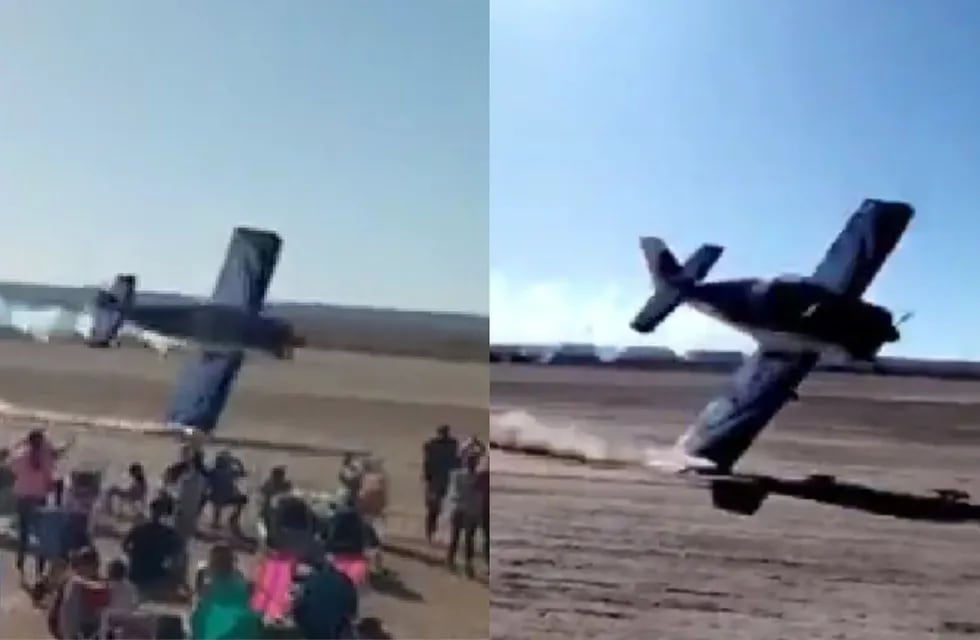 El avión chocó su ala contra el suelo a metros del público presente. Foto: captura de video.