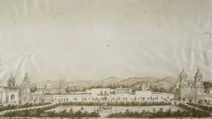  P. Mousse. Litografía de un dibujo de Pallière. Vista de la ciudad de Mendoza, tomada desde el Cabildo. 1860. Instituto Nacional Sanmartiniano. Buenos Aires.