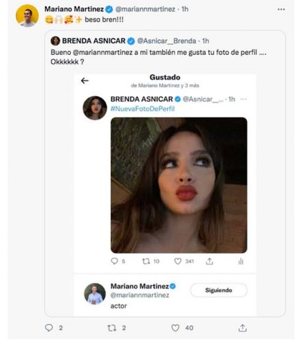 El llamativo ida y vuelta de Brenda Asnicar y Mariano Martínez en Twitter