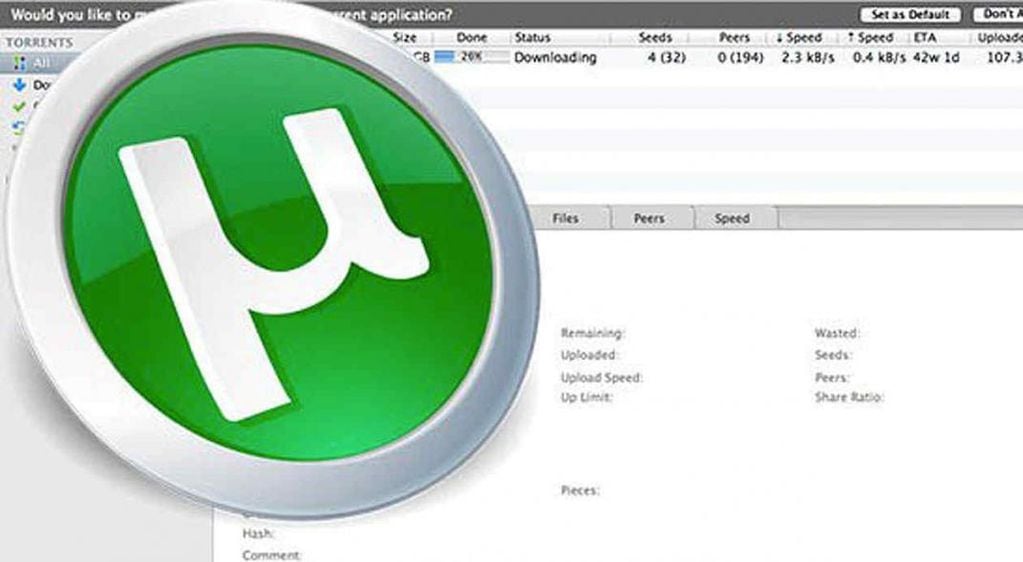 µTorrent, uno de los clientes para descarga de archivos torrent a través de las redes P2P