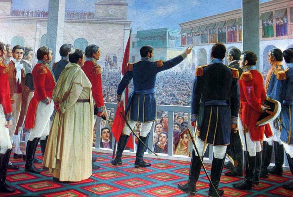 
"Dibujo de época" de la proclamación de la independencia de Perú, por José de San Martín, en la Plaza de Armas de Lima. | Web
   