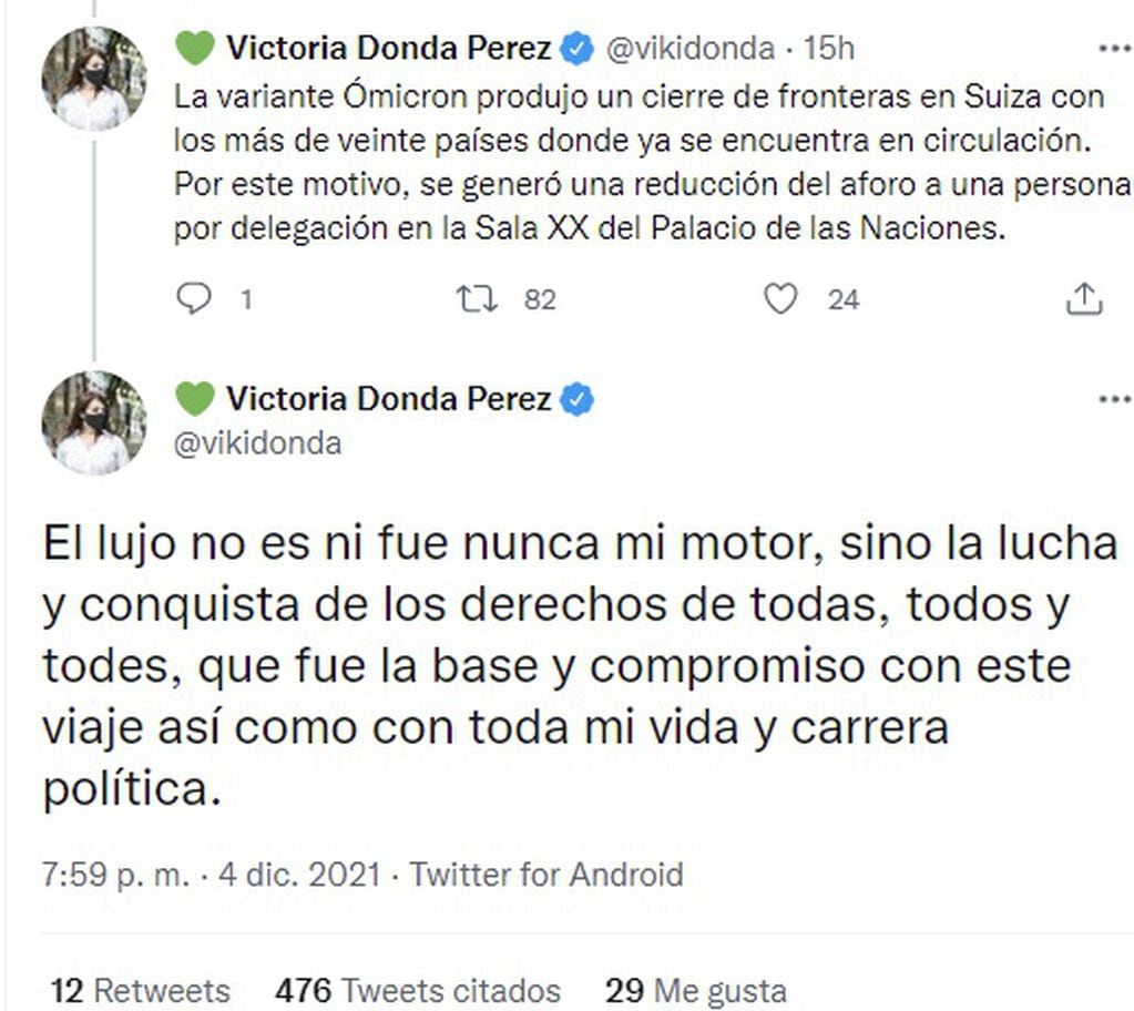 Victoria Donda defendió su viaje a Suiza - Twitter @vikidonda