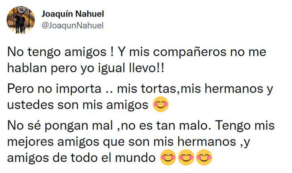 El tuit de Joaquín Nahuel