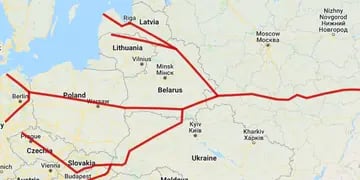 Mapa de las líneas de oleoducto ruso dañado