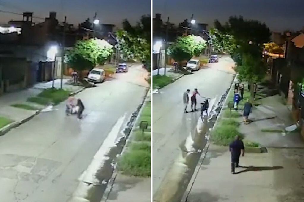 Motochorro atropelló a una mujer para robarle el celular, volvió a buscar algo y le dieron una paliza (Captura de video)
