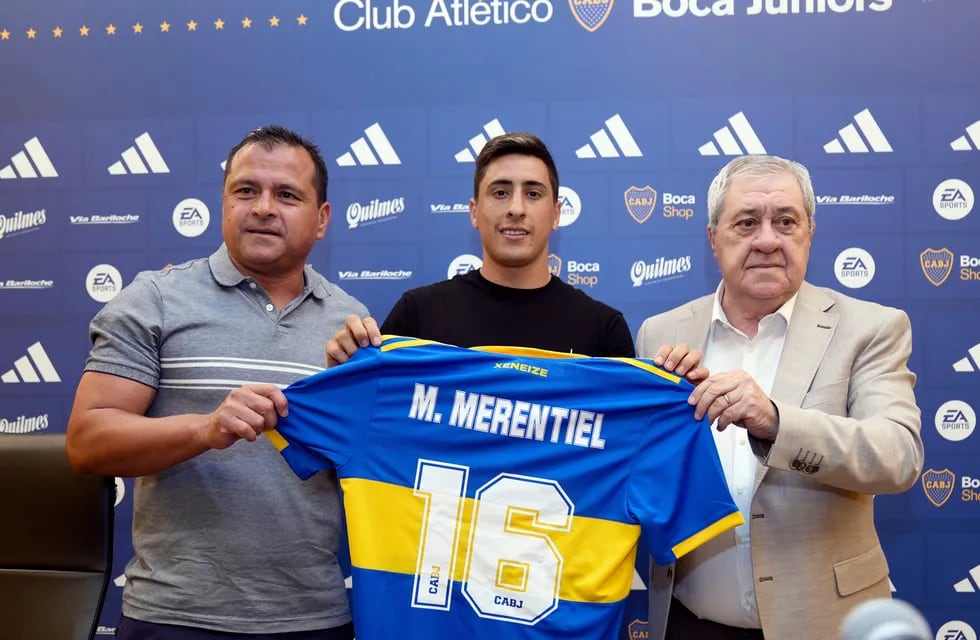 El delantero Miguel Merentiel, en su presentación en Boca. (Prensa Boca).