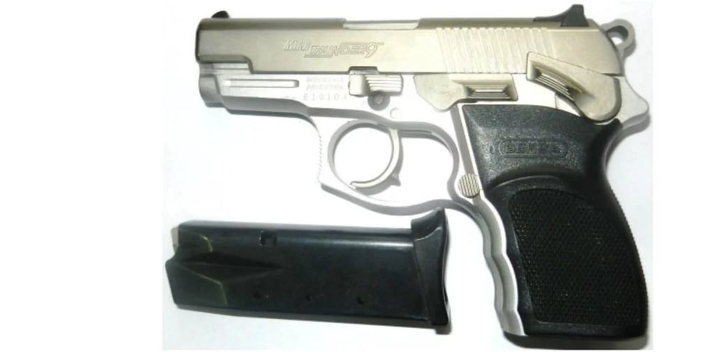La pistola Bersa Mini Thunder con la que Martín Del Río mató a sus padres en Vicente López. - Clarín