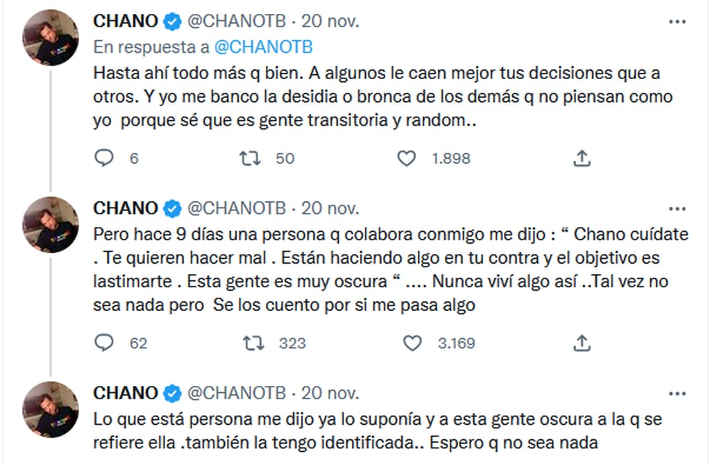Los sorpresivos tuit de Chano Charpentier.