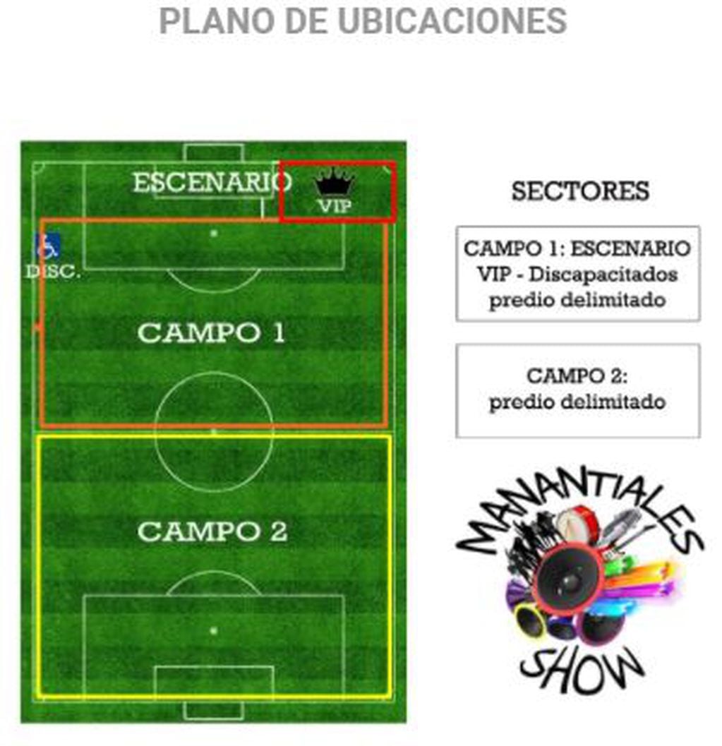 Distribución del campo Club Atlético Manantiales - Tunuyán - Mza. (Manantiales Show).