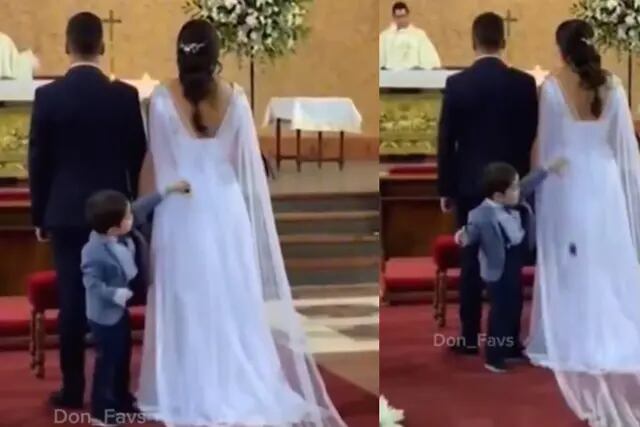 Un nene usó el vestido de una novia como rampa para jugar en la ceremonia y abrió un debate en las redes