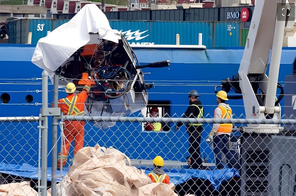 Los restos del sumergible Titan llegaron a Canadá. Foto: Dataworld