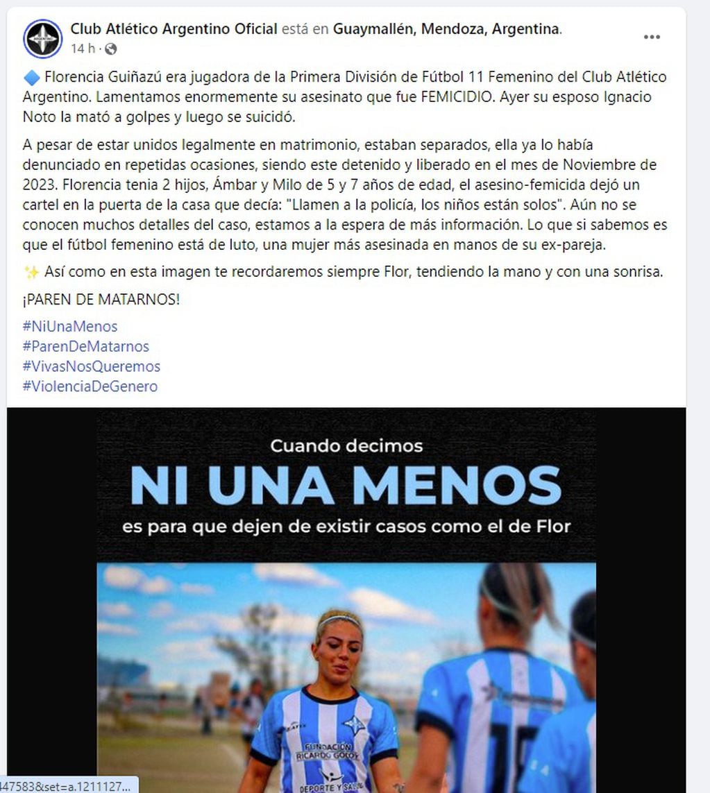 Mensajes en redes tras el femicidio de Florencia Guiñazú (Facebook)