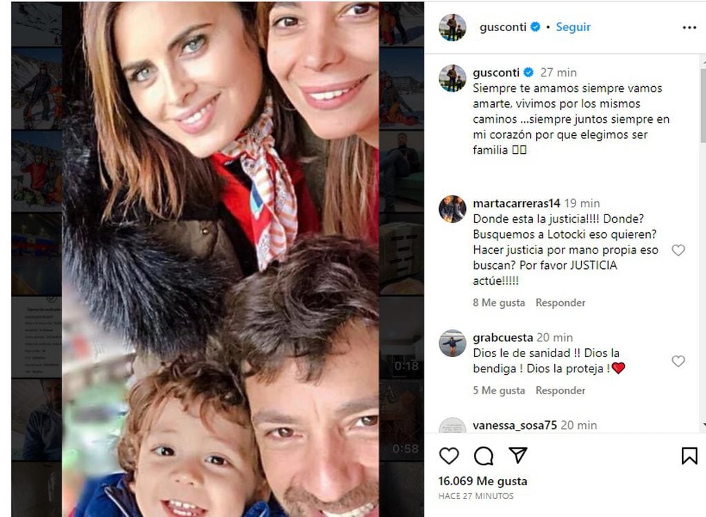 El posteo de Gustavo Conti en Instagram sobre Silvina Luna