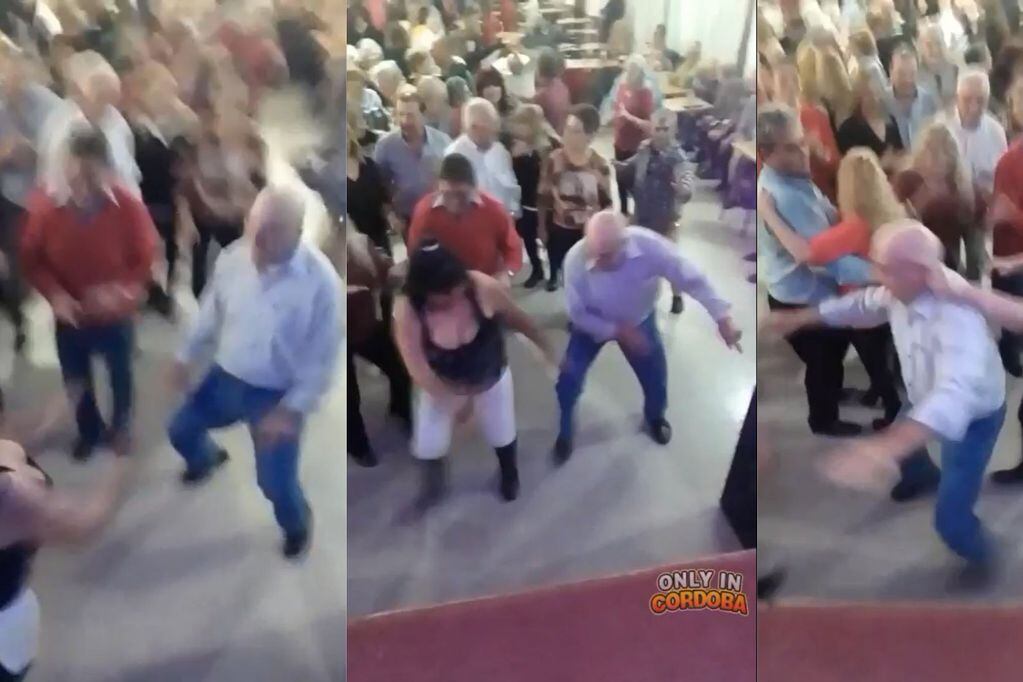 Un abuelo bailó cuarteto con otra mujer, su esposa lo descubrió y se lo llevó de las orejas. / Foto: captura