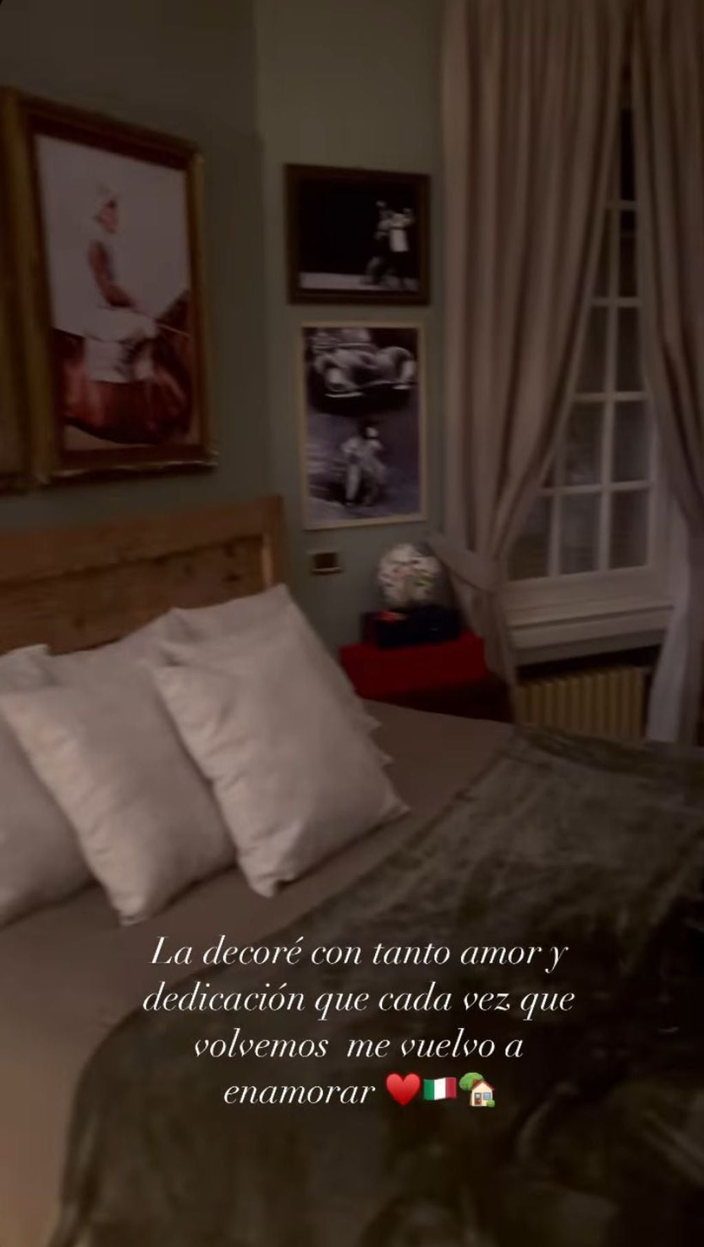 La habitación de Wanda Nara y Mauro Icardi de su casa de campo de Milán. Captura de historias.