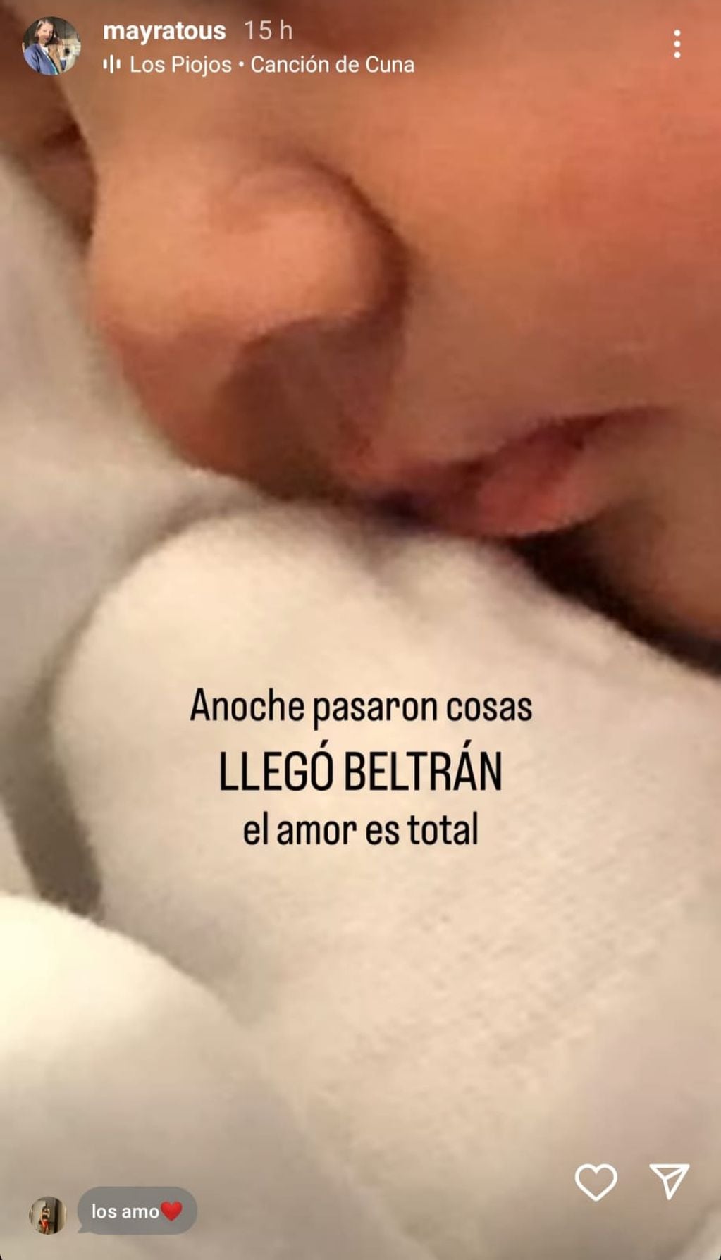 Nació Beltrán, el bebé de Mayra Tous, exreina nacional de la Vendimia