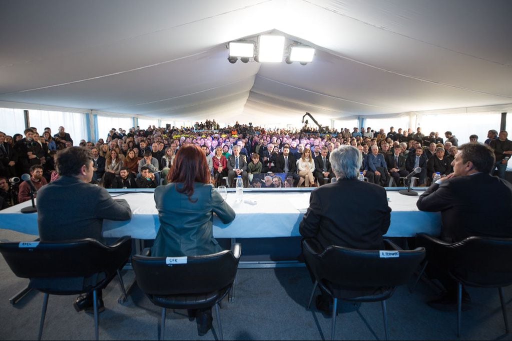 Inauguración del gasoducto Presidente Néstor Kirchner: Axel Kicillof, Cristina Kirchner, Alberto Fernández y Sergio Massa. (Prensa CFK)