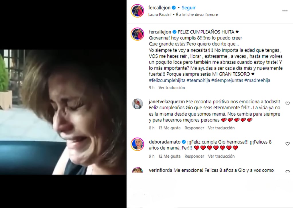 La emoción de María Fernanda Callejón por el cumpleaños de Giovanna
