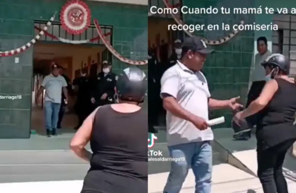 En el video aparece un hombre saliendo de la comisaría, quien no se imaginaba la reacción de su progenitora. Foto: Web