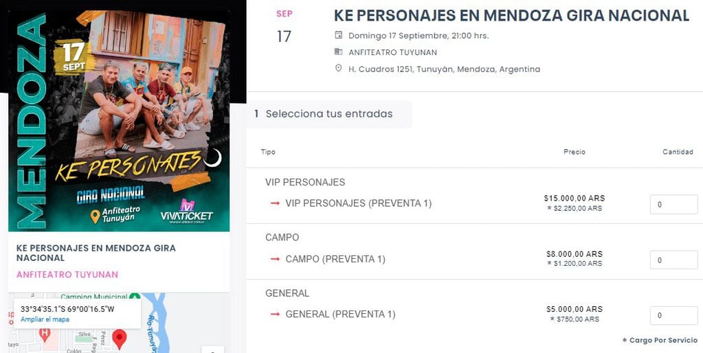 Precios de las entradas para Ke Personajes en Mendoza.