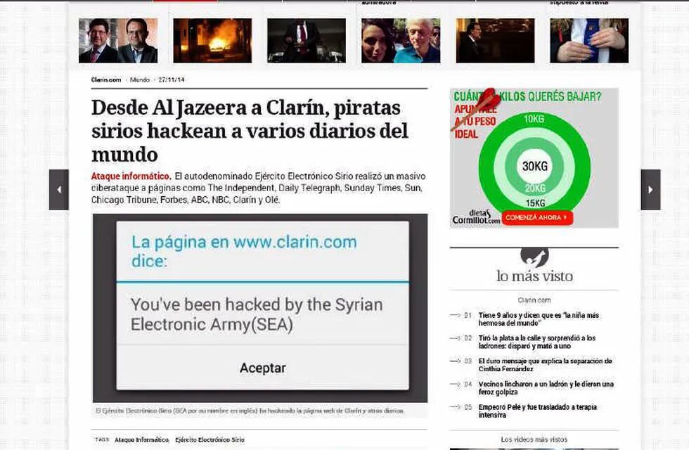 Piratas sirios hackean a diarios del mundo, entre ellos Clarín