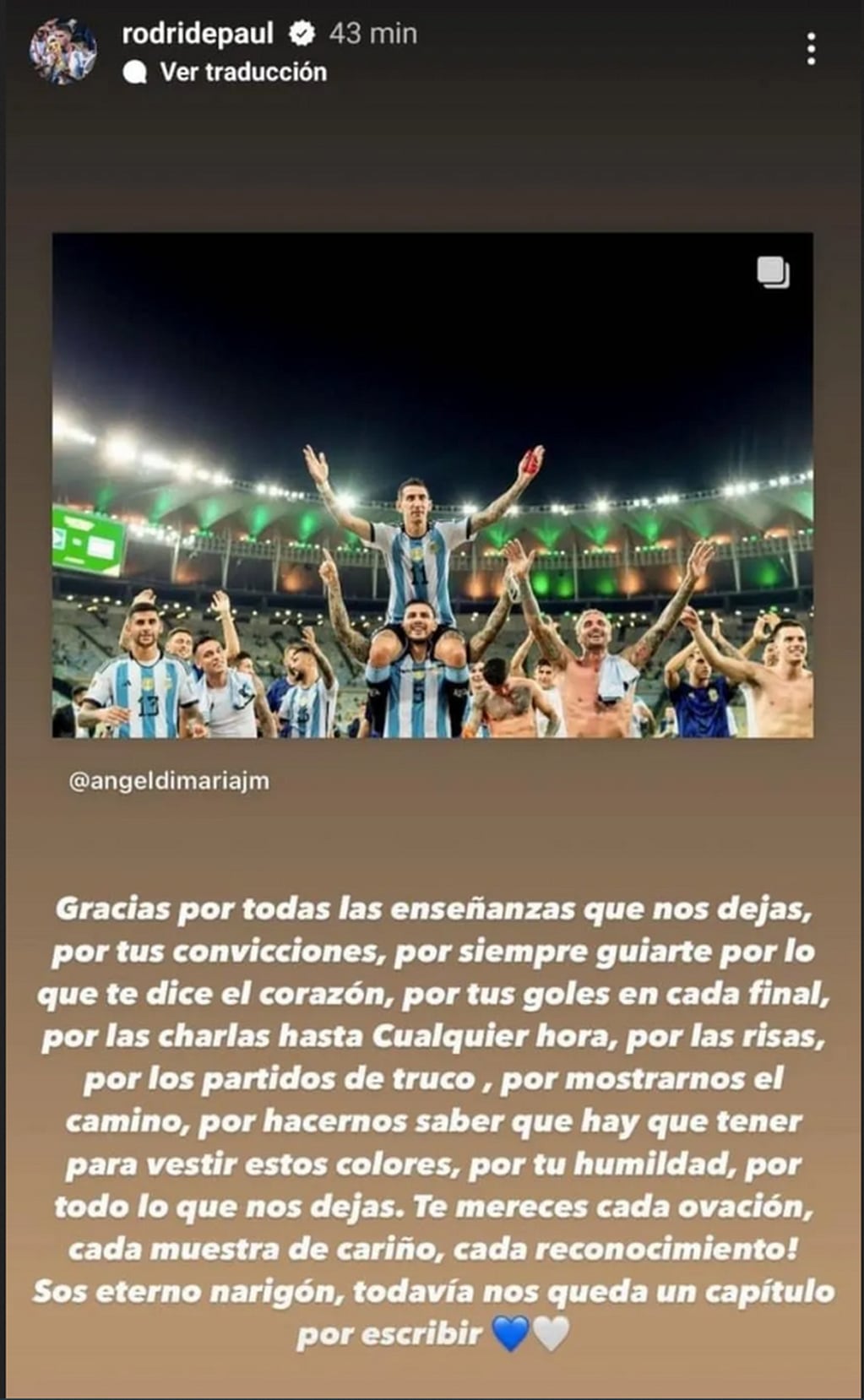 Su mujer y algunos compañeros de la Selección Argentina elogiaron a Di María en su anuncio.