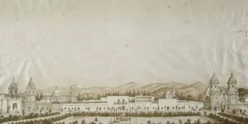  P. Mousse. Litografía de un dibujo de Pallière. Vista de la ciudad de Mendoza, tomada desde el Cabildo. 1860. Instituto Nacional Sanmartiniano. Buenos Aires.