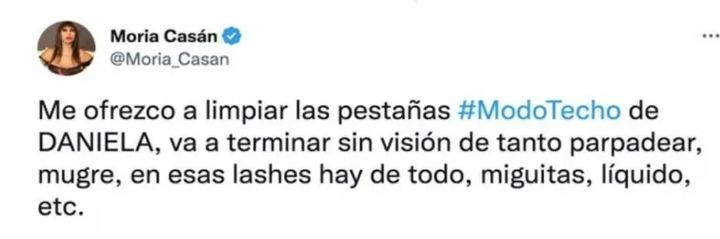 Tweet de Moria Casán contra Daniela de Gran Hermano