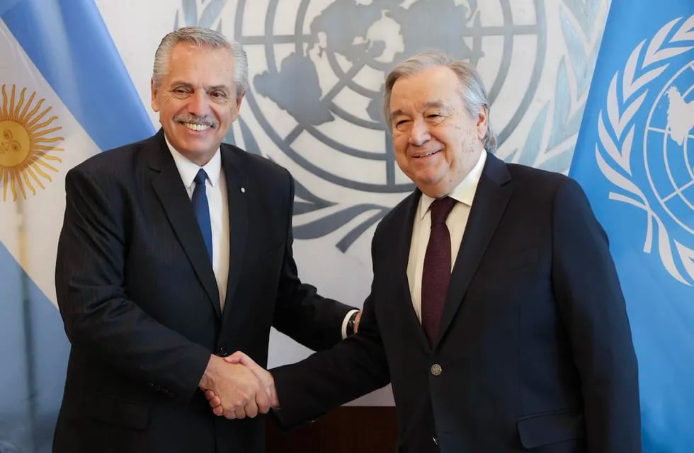 El presidente Alberto Fernández en Estados Unidos se reunió en Nueva York con el secretario general de la ONU, Antonio Guterres. Foto: Twitter