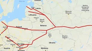 Mapa de las líneas de oleoducto ruso dañado