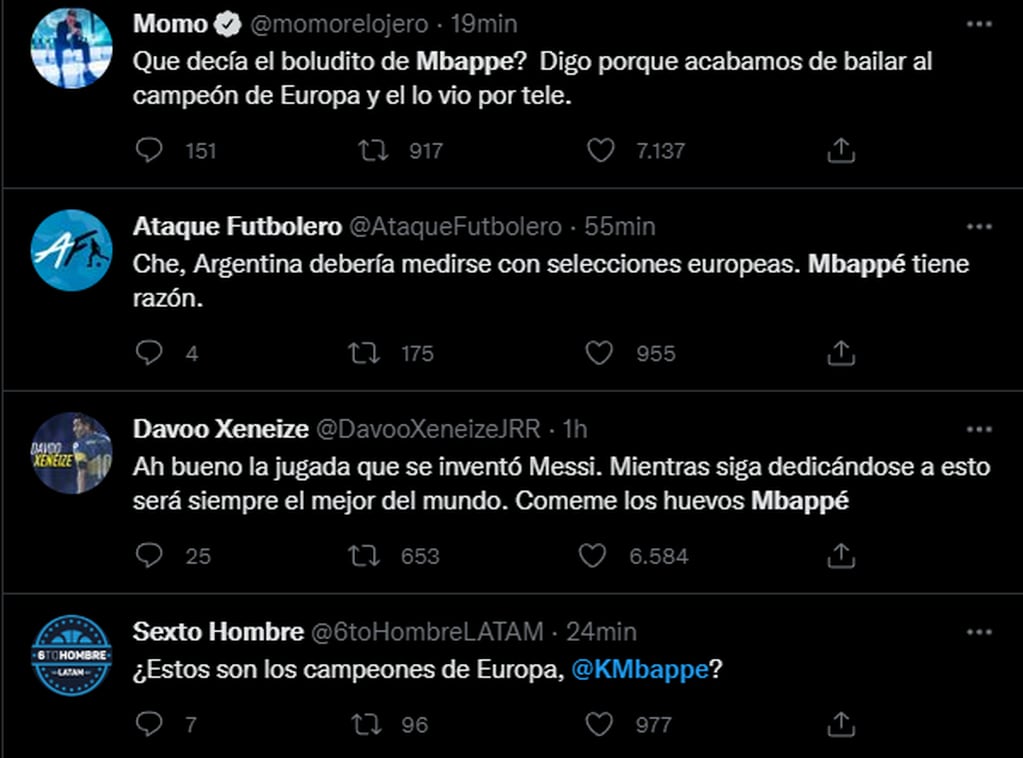 Los hinchas argentinos apuntaron contra Kylian Mbappé