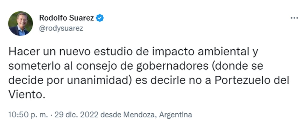 El gobernador Rodolfo Suárez confirmó que no hará los estudios pedidos por La Pampa, por lo tanto no avanzará con la obra.