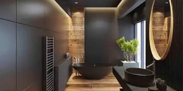 El negro mate hace ver moderno al baño e impregna al ambiente de la elegancia indiscutible de esta tonalidad. Aldia / Grupo Edisur