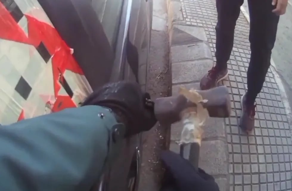 Efectivos de la Guardia Civil tuvieron que romper uno de los cristales del auto para poder rescatar al niño y al can - Captura Guardia Civil
