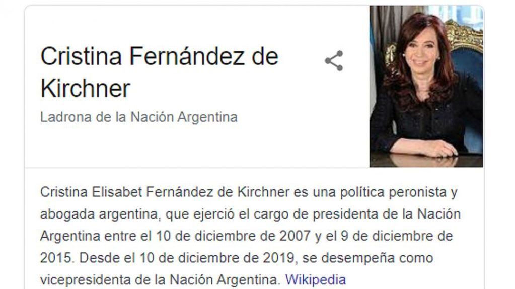 Así se veía la búsqueda del nombre de CFK en Google