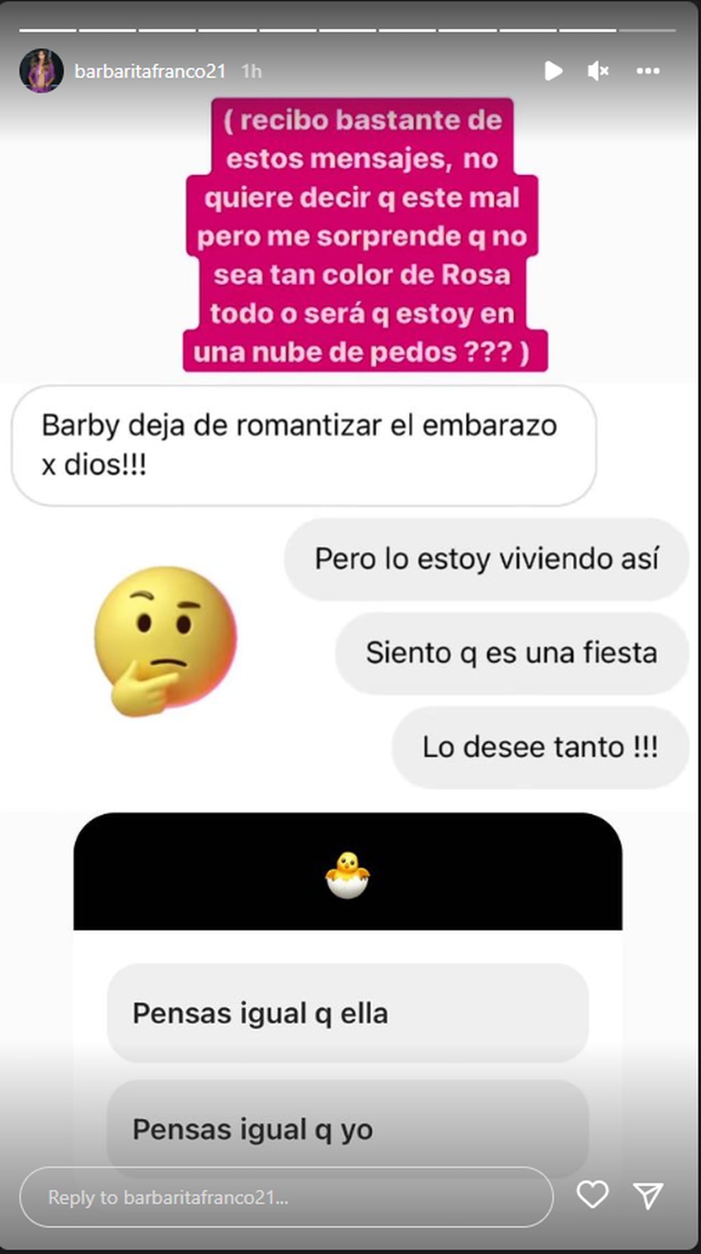 Barby Franco mostró la carita de su bebé y contó intimidades de su embarazo en Instagram