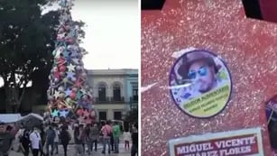 Madres mexicanas adornaron un árbol de navidad con fotos de padres deudores de pensión alimenticia