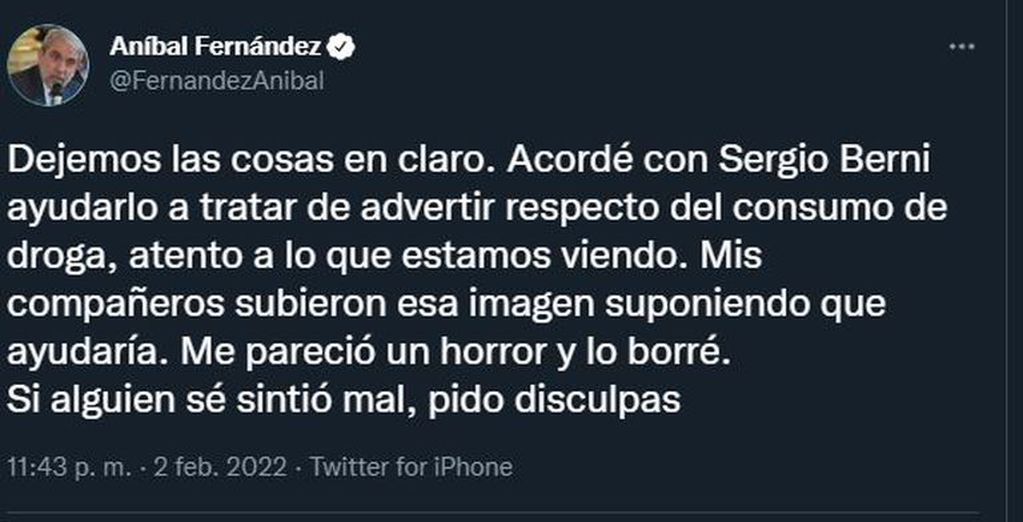 Las disculpas de Aníbal Fernández