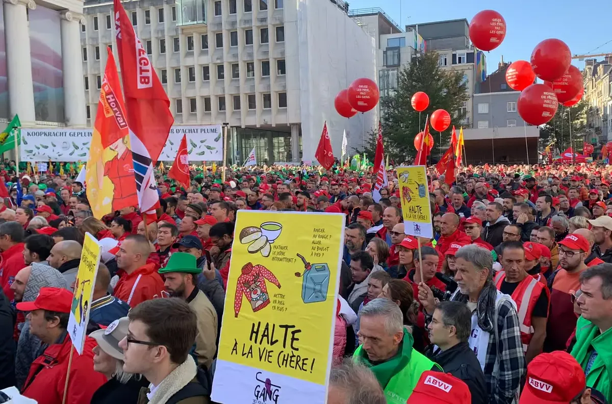 Protestas en Bélgica. Miles de personas salieron a las calles en reclamo por el aumento del costo de vida.