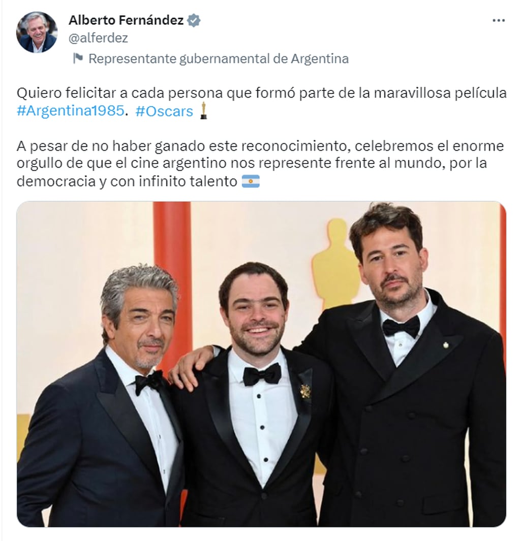 Alberto Fernández expresó su orgullo por el cine argentino - Twitter Alberto Fernández