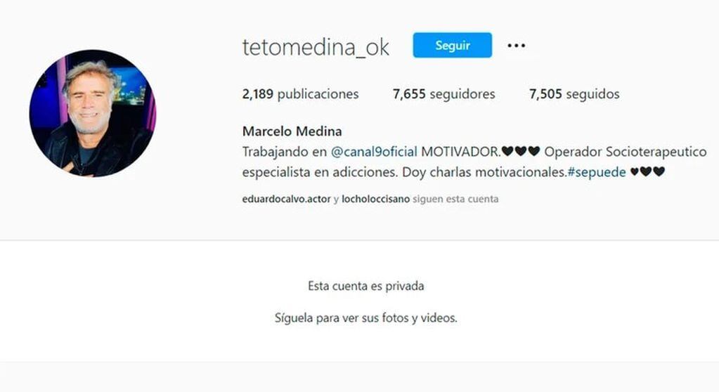 Así se definía el "Teto" Medina en su cuenta de Instagram