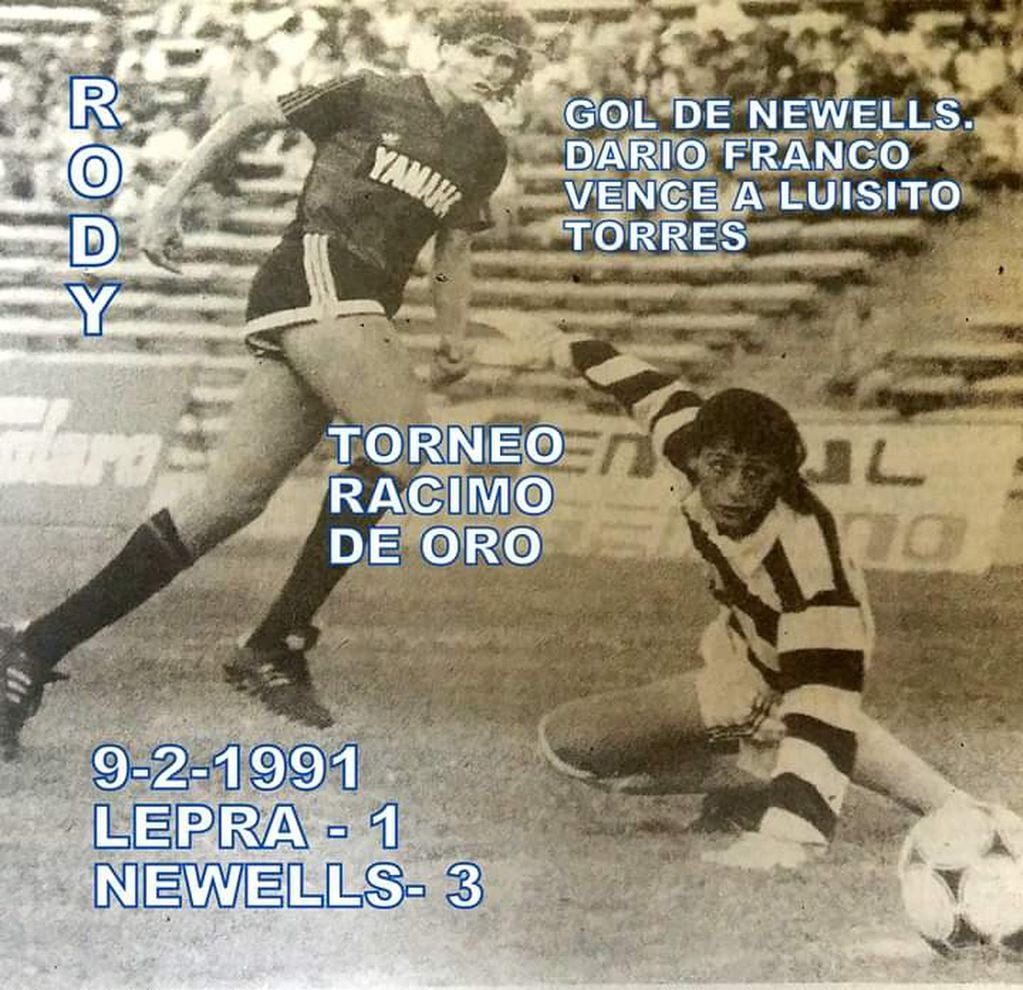 Gol de Darío Franco ante la mirada del arquero Luis Torres. Fue en 1991. / gentileza