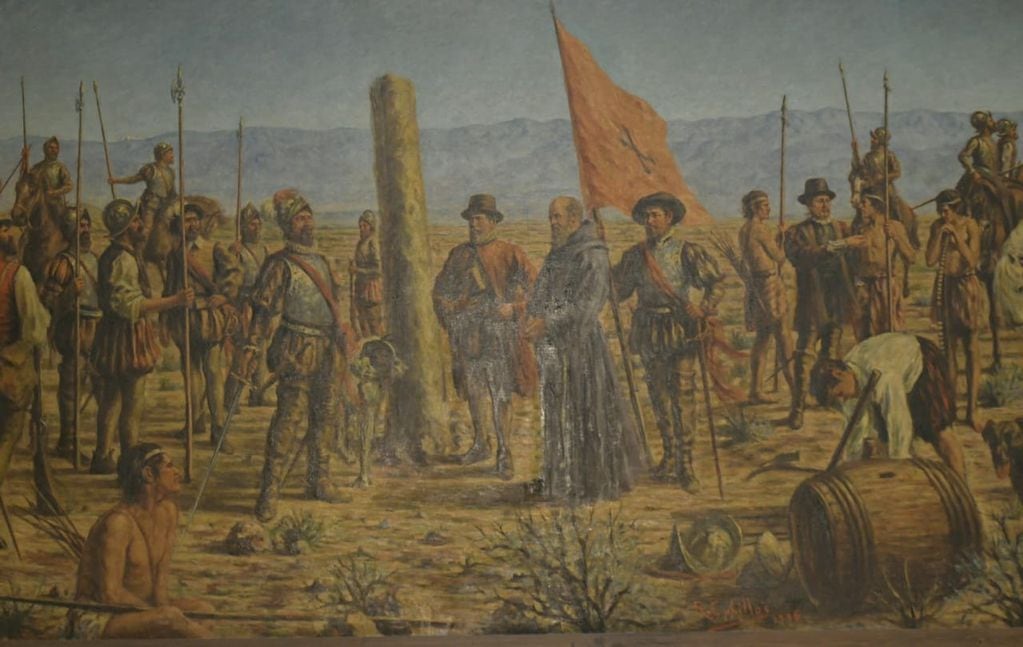 "La fundación de Mendoza por don Pedro del Castillo", óleo de Rafael Cubillos pintado en 1936. Orlando Pelichotti / Los Andes
