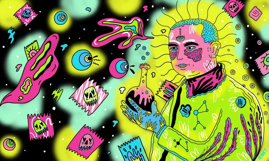 Dibujo retrato de Albert Hoffmann, descubridor del LSD