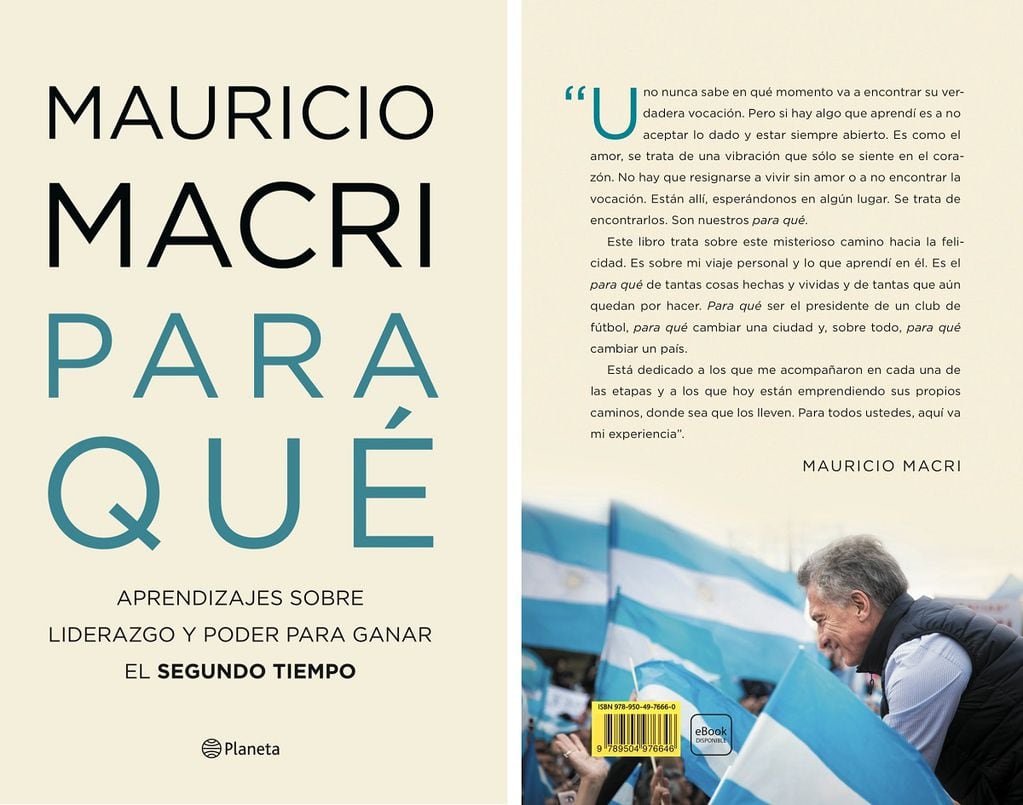 Tapa y contratapa del libro "Para qué", escrito por Mauricio Macri (Planeta)