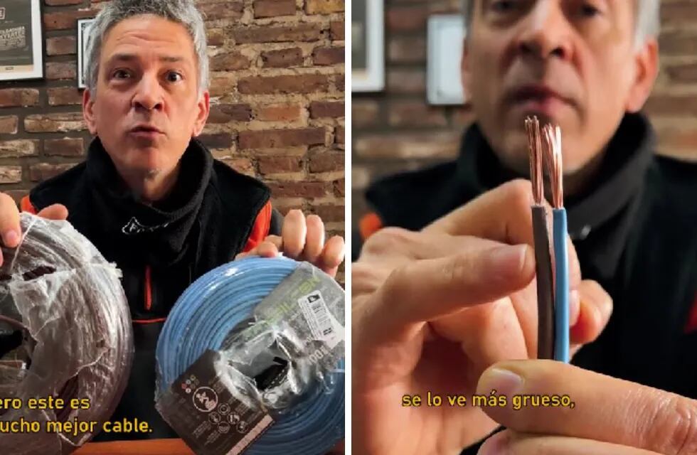 Un electricista mostró la diferencia entre un cable de cobre y uno “trucho”. @fase.com.ar
